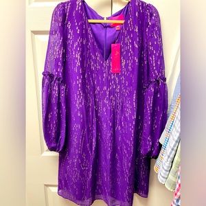 Lilly Pulitzer long sleeve cleme silk dress purple with gold size 12